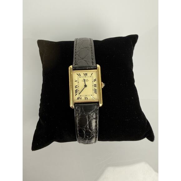 Cartier Vintage Vermeil Must de Cartier Tank Roman Dial Swiss Watch - Picture 1 of 14